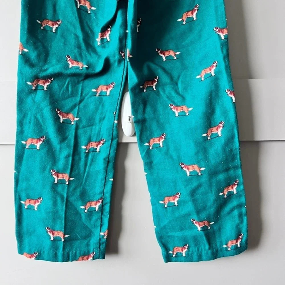 Crewcuts Boys Girls Teal Green Saint Bernard Dog Print‎ Pajama Pants Size S 6-7